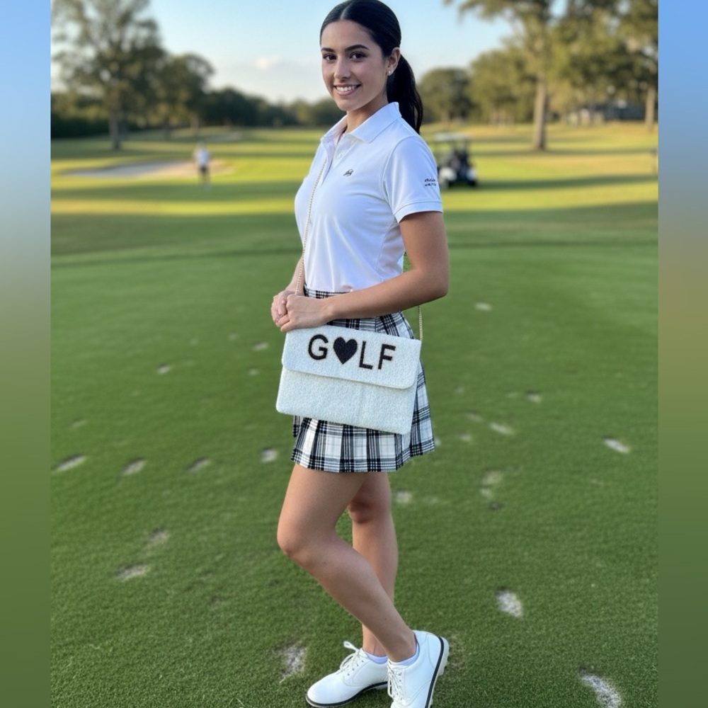 GOLF WIFEY New White & Blue Beaded Clutch Golfers Resort Country Club Vacation - Picture 4 of 16